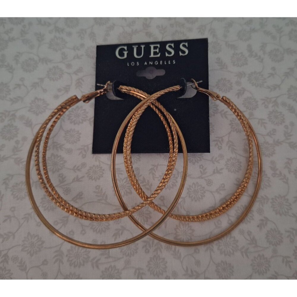 NWT Guess Los Angeles Gold-Tone Textured & Smooth Hoop Earrings